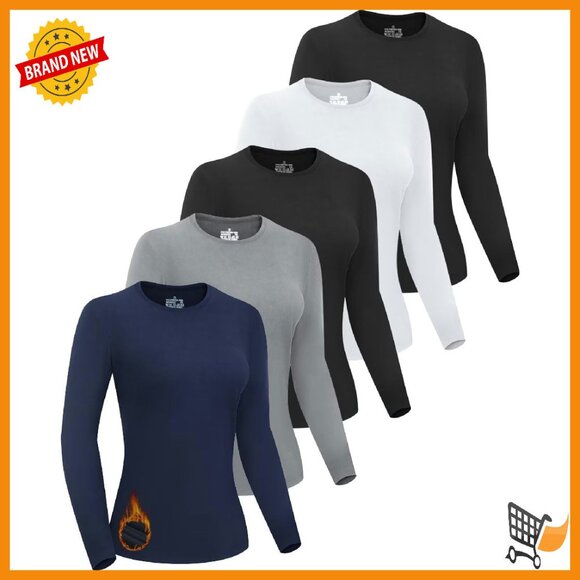 Women's Fleece Lined Thermal Shirts 5 Pack Base Layer Long Sleeve